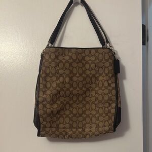 Coach Brown and Black Shoulder Bag with Signature Monogram